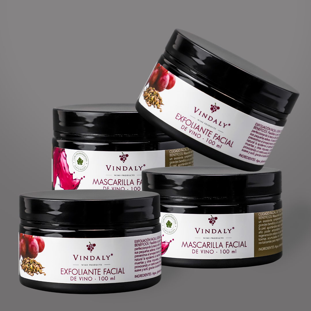Kit 2 Mascarillas Faciales de Vino y 2 Exfoliantes Faciales de Uva